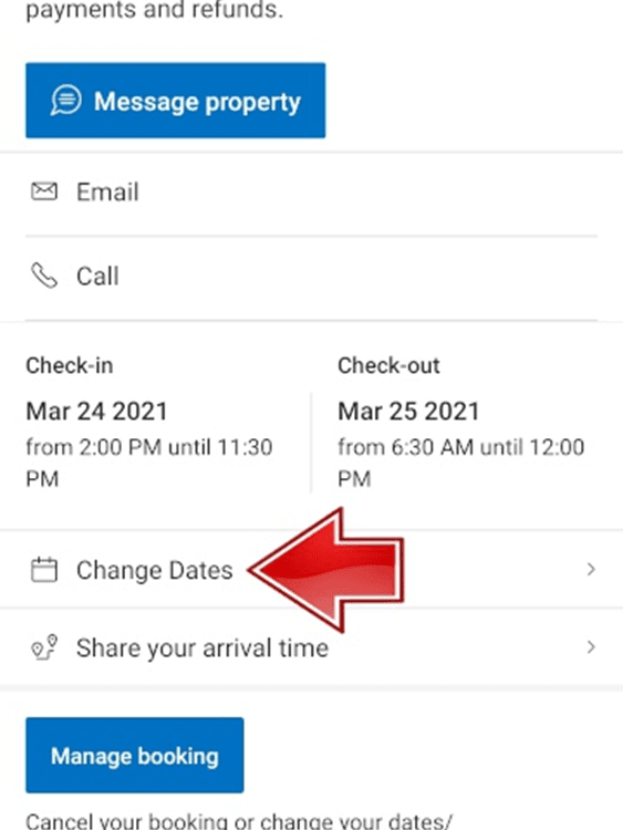 דוגמא לשינוי תאריכי לינה בבוקינג