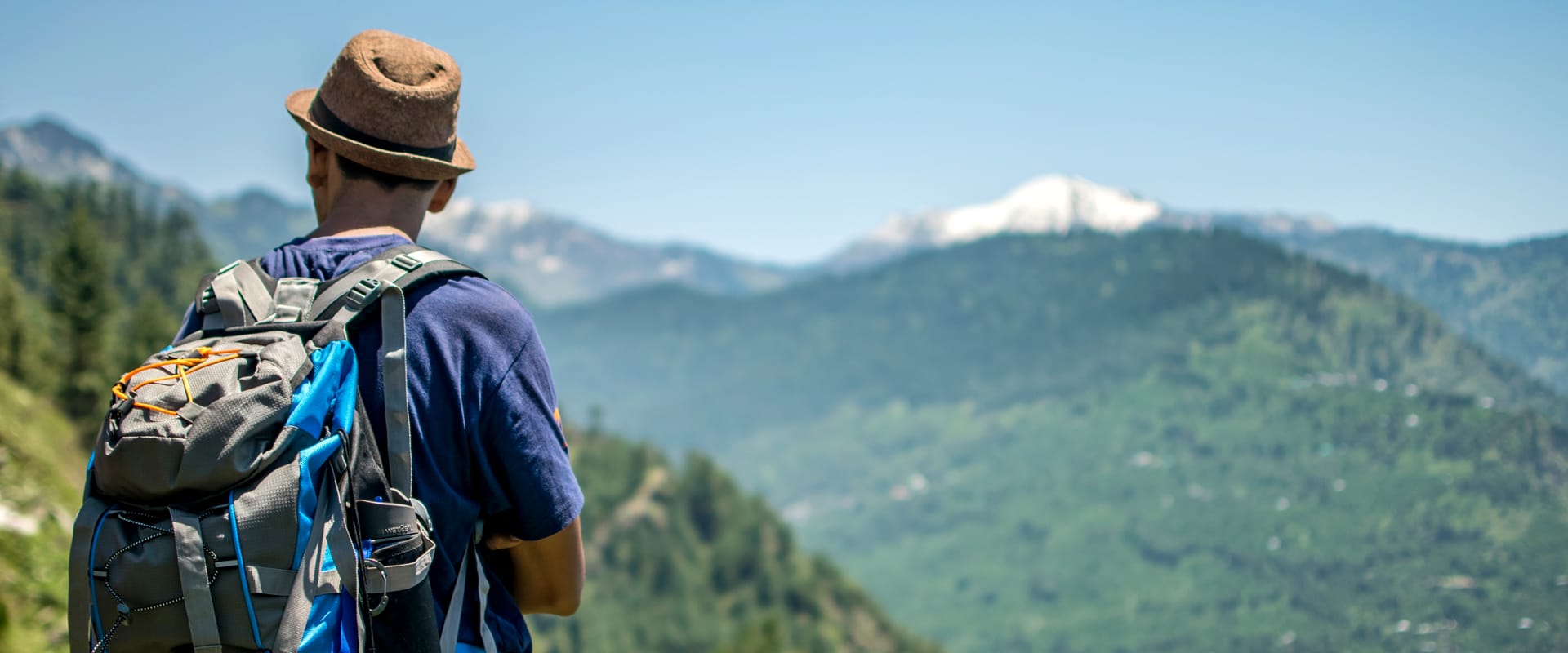 אדם מביט על נוף הררי מיועד וירוק