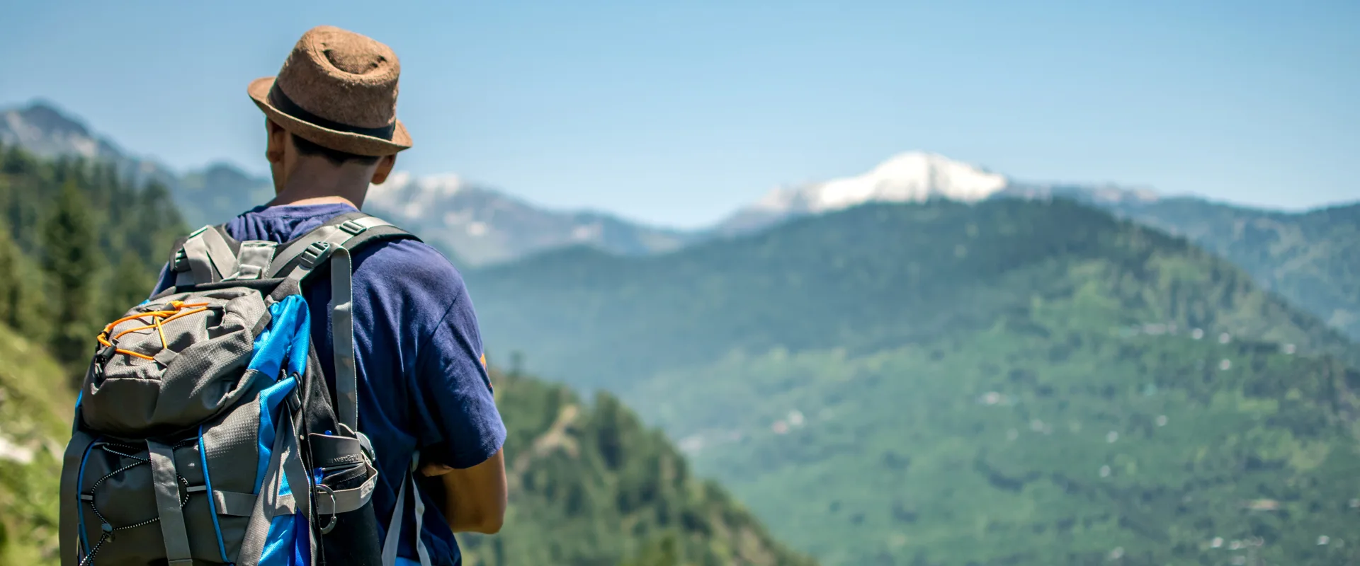 אדם מביט על נוף הררי מיועד וירוק