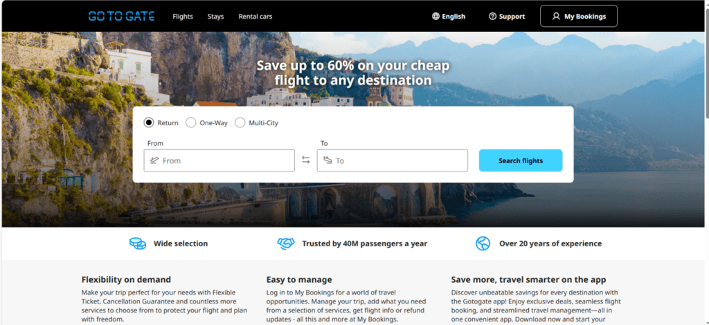 gotogate הזמנת טיסות - עמוד הבית