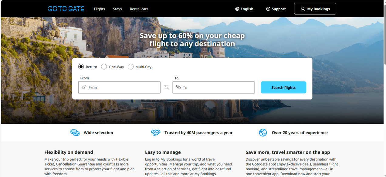 gotogate הזמנת טיסות - עמוד הבית